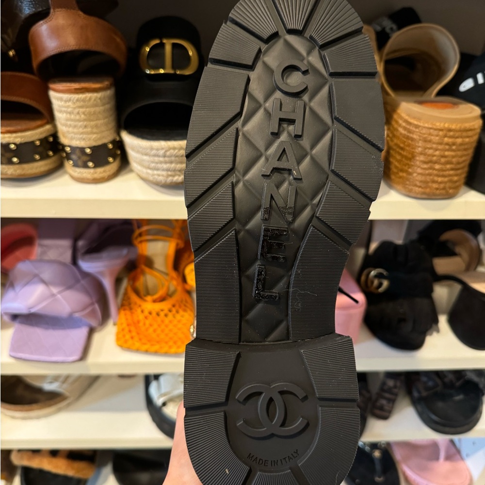 New Chanel Combat Boots - Black with Gold Chain - Picture 6 of 7